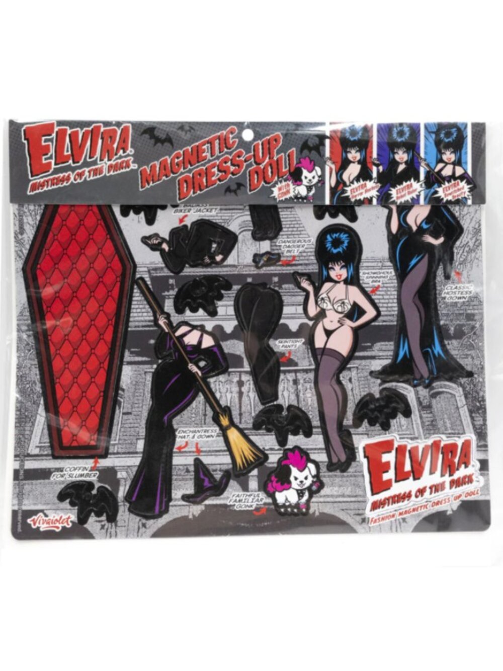 Elvira Gothic Mistress of The Dark Coffin Dress Up Magnet Set NEW - Picture 2 of 4